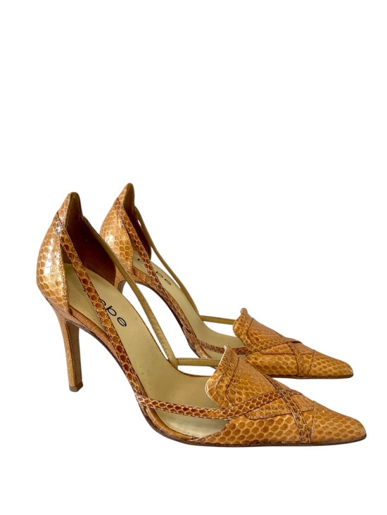 bebe Shoes - Y2K Snake Skin Golden Leather Pointy Toe Heels Size 7 by Bebe